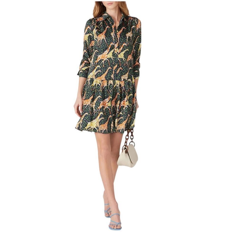 J. Crew Green Giraffe-Print Midi Dress